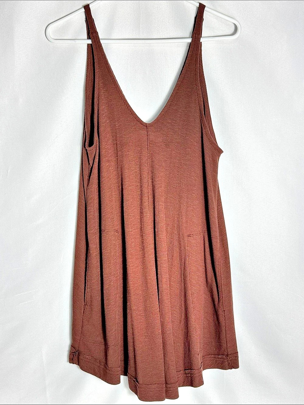 Free People Beach Oversized V-Neck Ribbed Brown Mini Dress Cover-Up Size XS